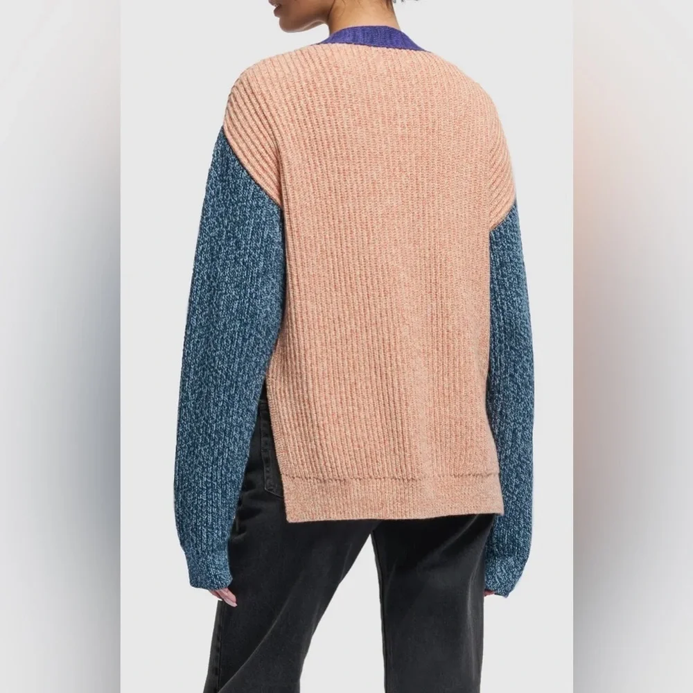 Nation LTD Sadie Colorblock Pheasant Marled Cotton Cardigan Sweater Small NEW